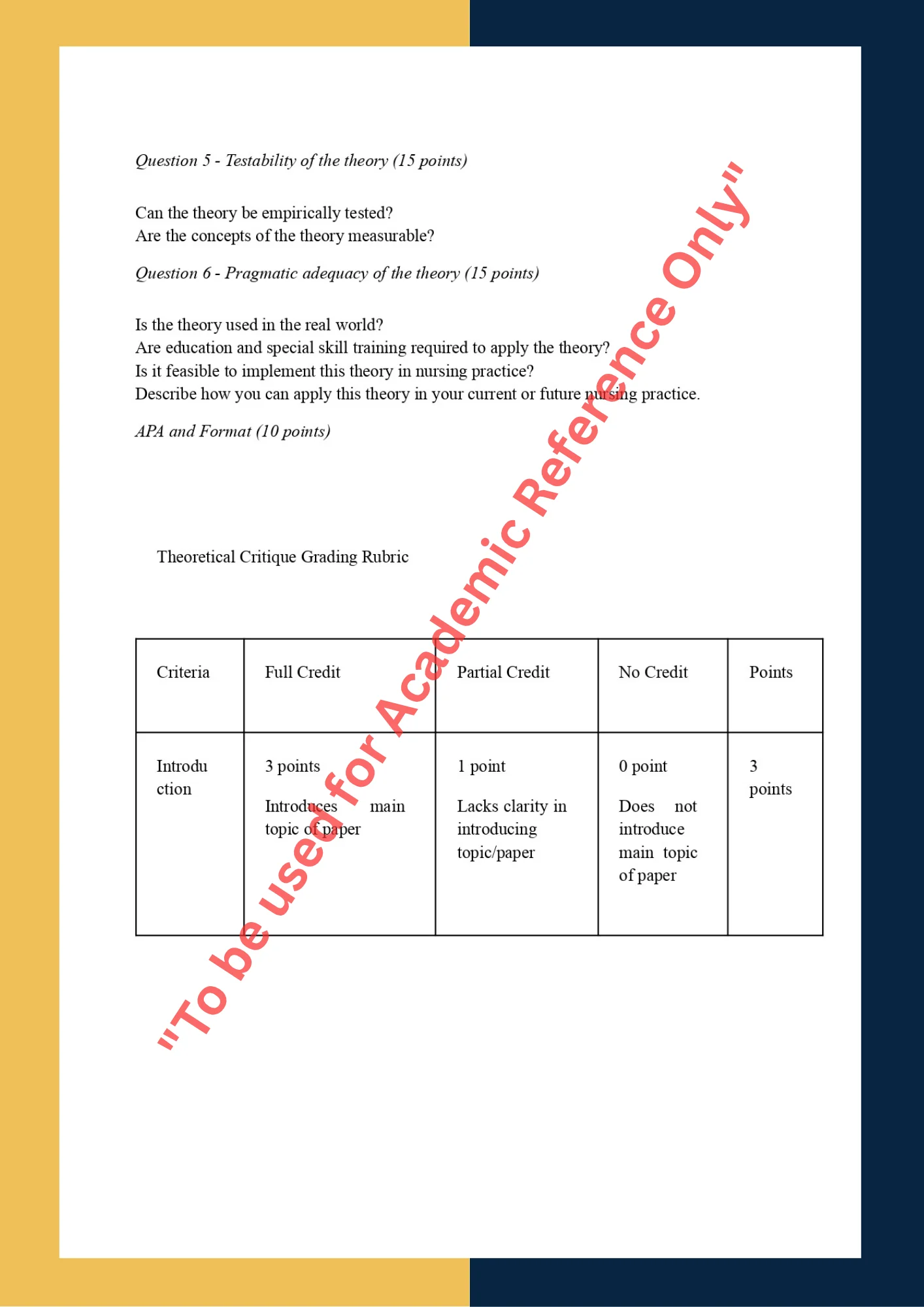 Assignment sample solution of Theoretical Critique assignment 6